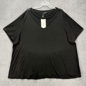 Bloomchic Top Plus 4X 26 Black Solid round neck Pullover Sheer Trim T-Shirt‎